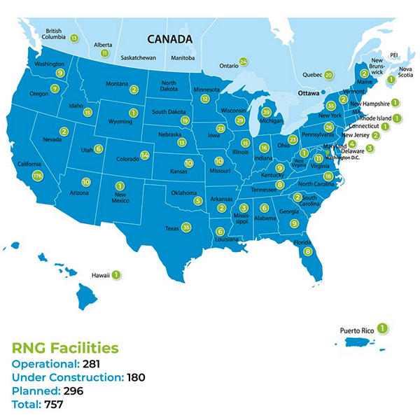 Renewable natural gas, produced from biogas pulled from covered landfills or in anaerobic digesters, is a growing industry.