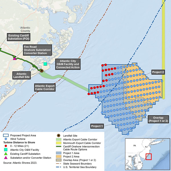 The draft environmental impact statement released by BOEM concluded that the main impact of the 1,510-MW Atlantic Shores project, located on the Jersey Shore outside Atlantic City, would be on the commercial fishing sector and cultural and valued geographic resources.